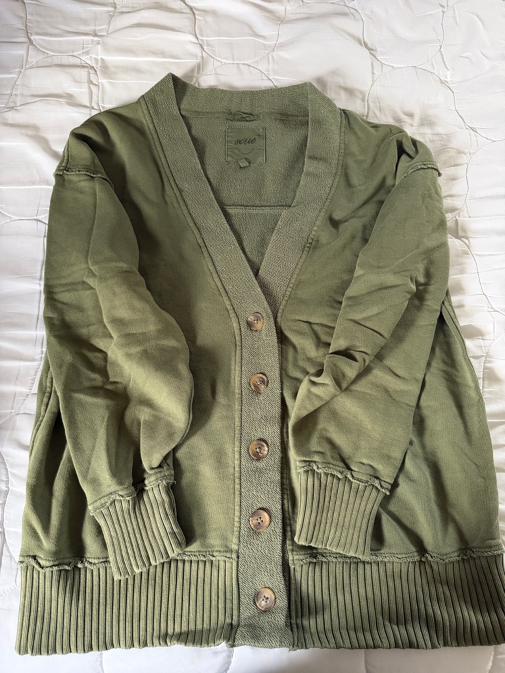 Aerie Olive Green Button-Front Women's Cardigan Sweater, small